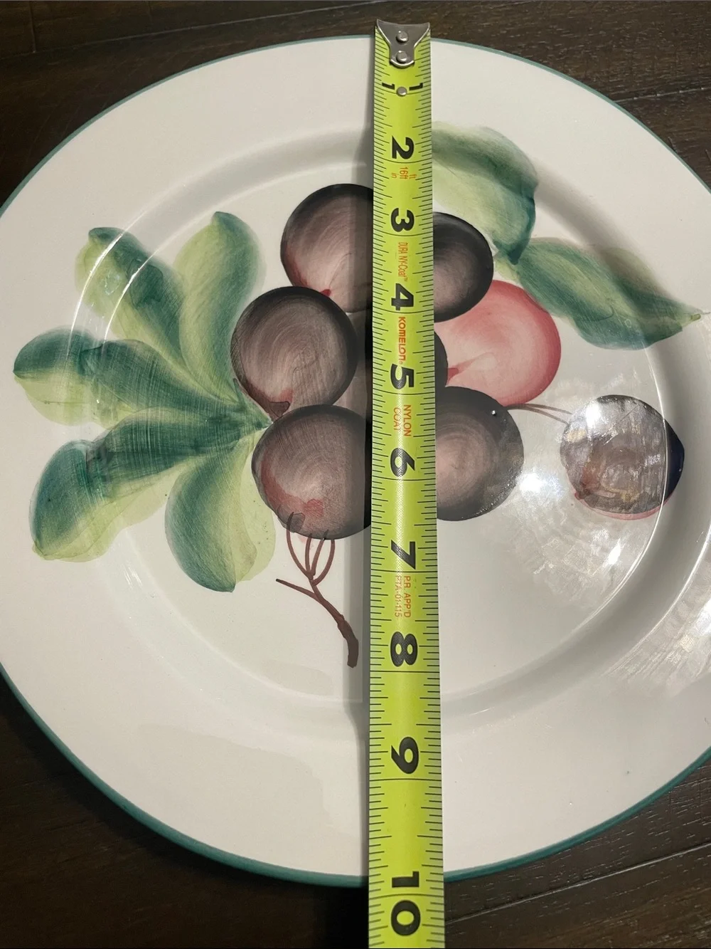 Vintage Hand-Painted Fruit Ceramic Dinner Plates - Set of 2 (Green Trim)